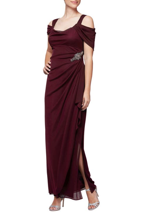 Embellished Cold Shoulder Column Evening Gown