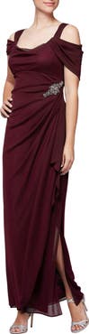 Alex Evenings Embellished Cold Shoulder Column Evening Gown