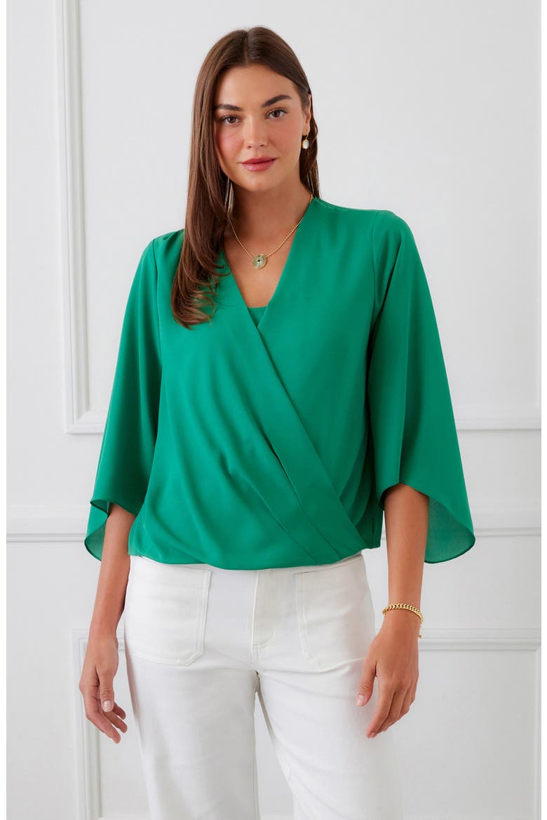 Drape Crossover Crepe Top, Alternate, color, GREEN
