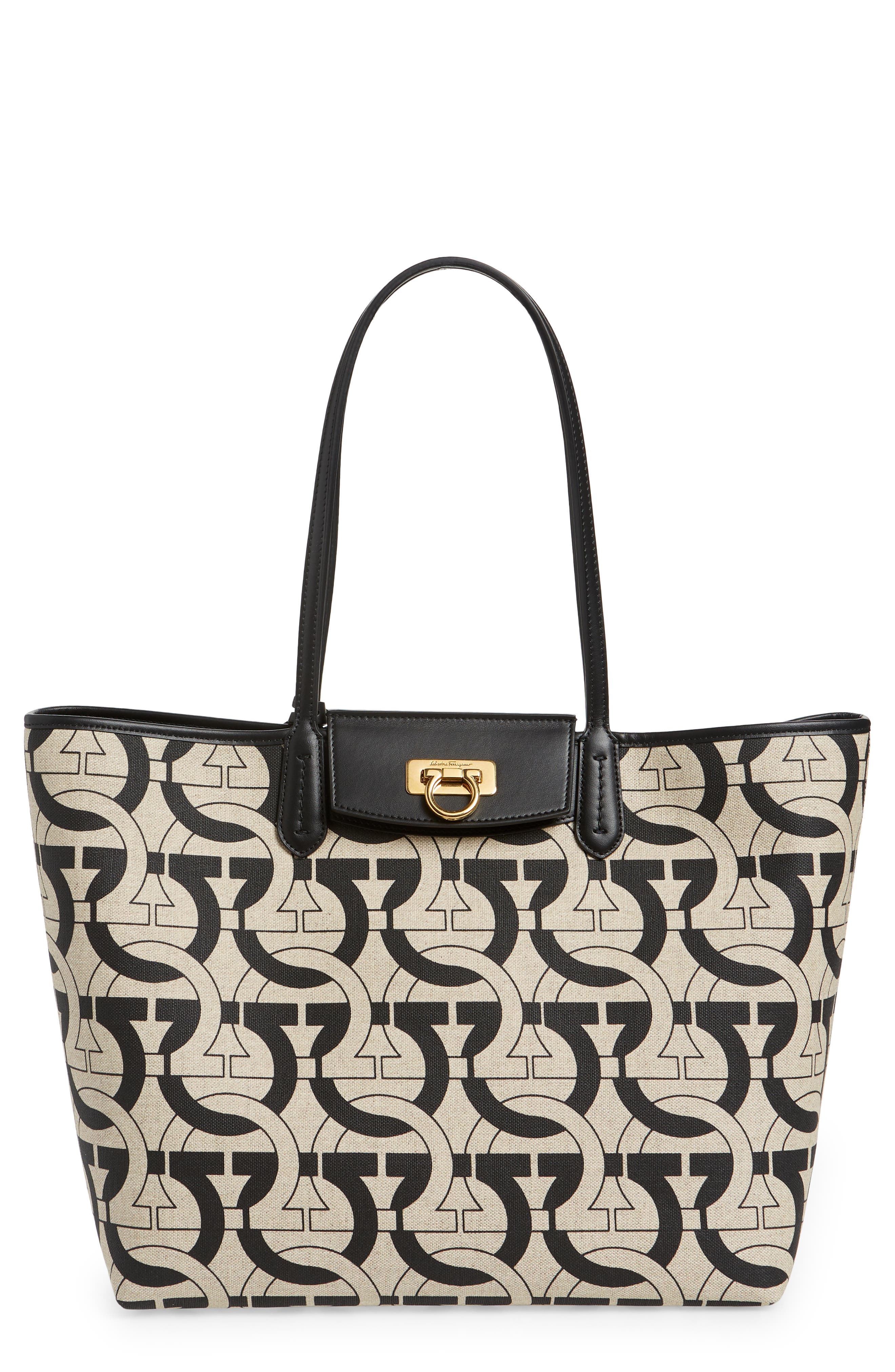 FERRAGAMO Gancini Canvas Travel Tote, Main, color, 