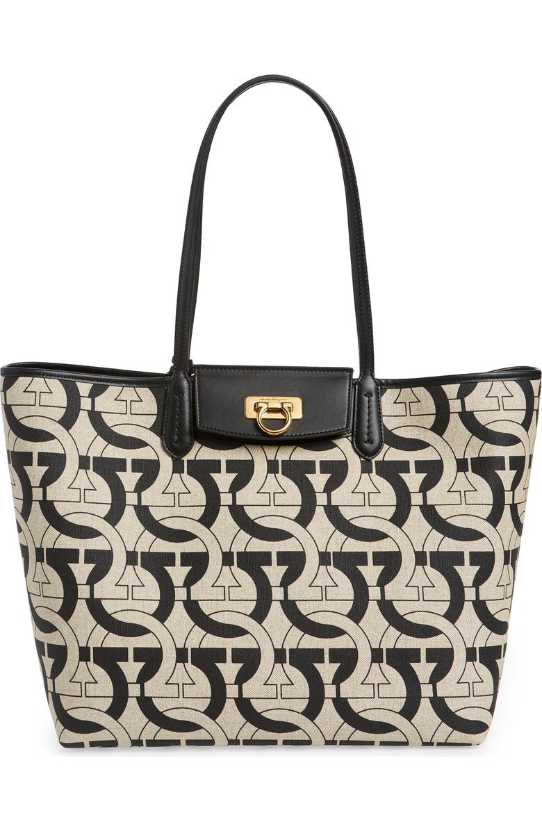 FERRAGAMO Gancini Canvas Travel Tote, Main, color,