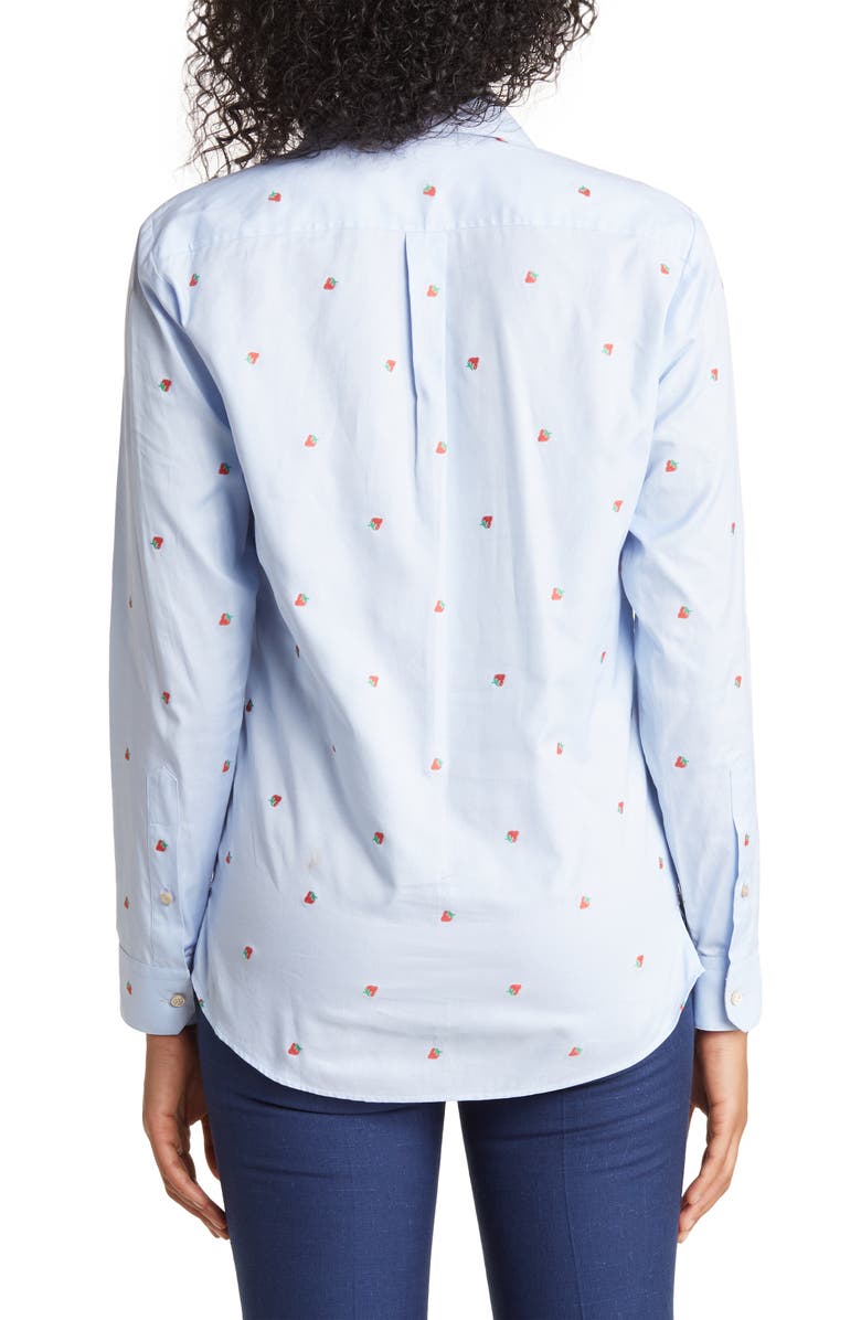 Gucci Strawberry Fil Coupé Cotton Shirt, Alternate, color, Sky Blue