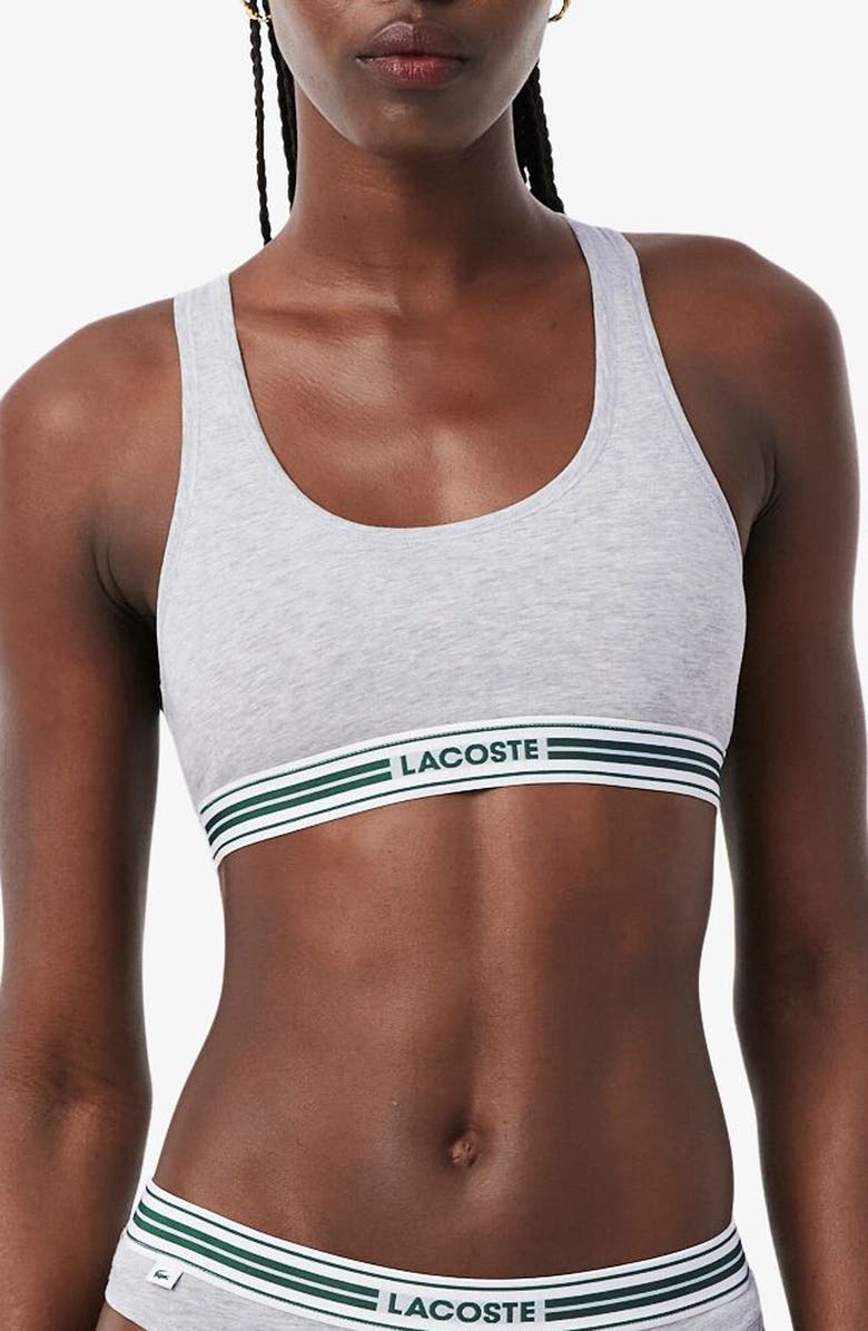 Lacoste Racerback Padded Stretch Cotton Bralette, Main, color, Silver Chine
