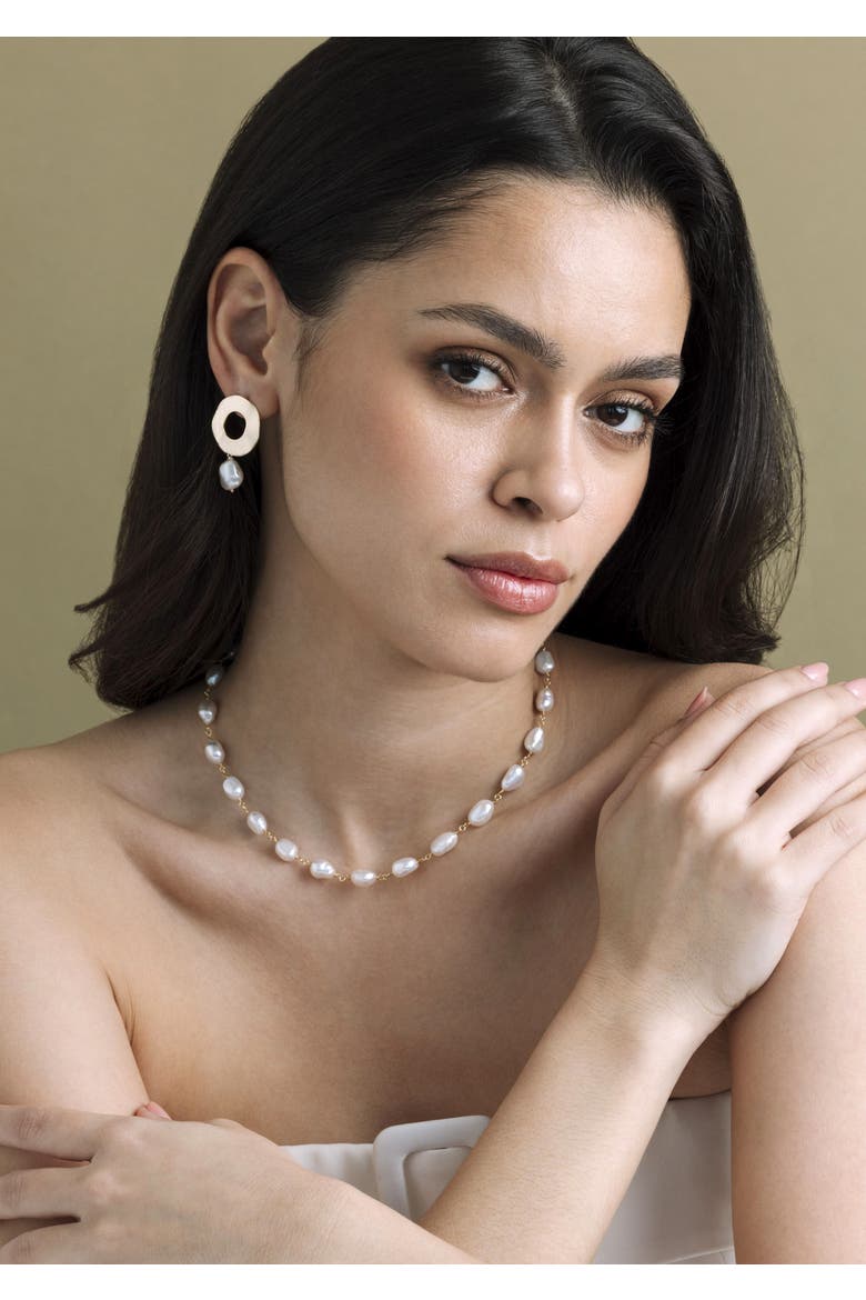 White Freshwater Baroque Pearl Gemma Necklace, Alternate, color, Yellow Gold Fill