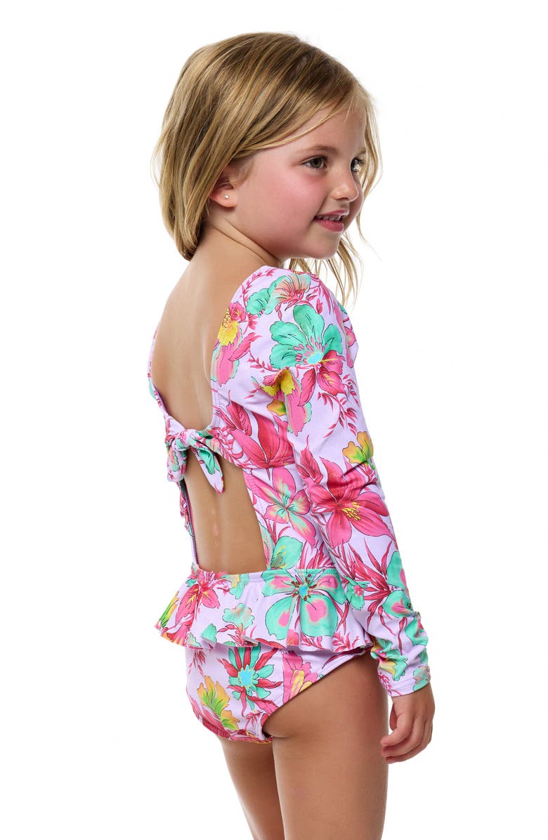 Beach Lingo Kids' Rashguard Top & Bikini Bottoms Set, Alternate, color, Lavender Multi