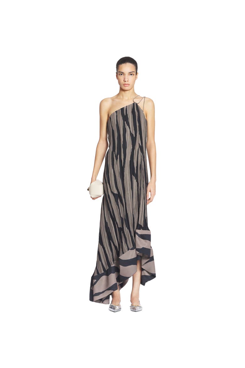 ASYMMETRICAL CASCADE-EFFECT DRESS, Main, color, MARRON GLACE/BLACK