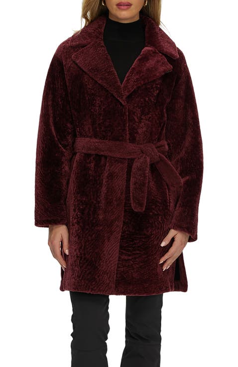 Reversible Textured Genuine Shearling Stroller, Belt