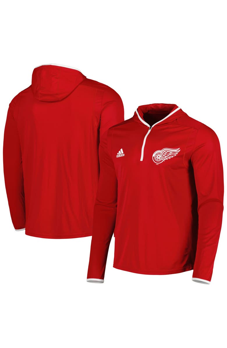 adidas Men's adidas Red Detroit Red Wings Team Long Sleeve Quarter-Zip Hoodie T-Shirt, Alternate, color, 