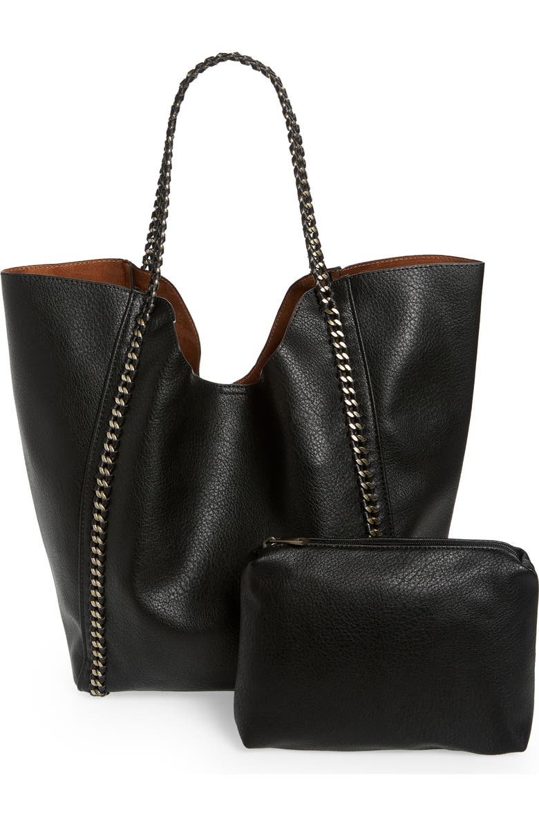 Street Level Chain Faux Leather Tote, Alternate, color,