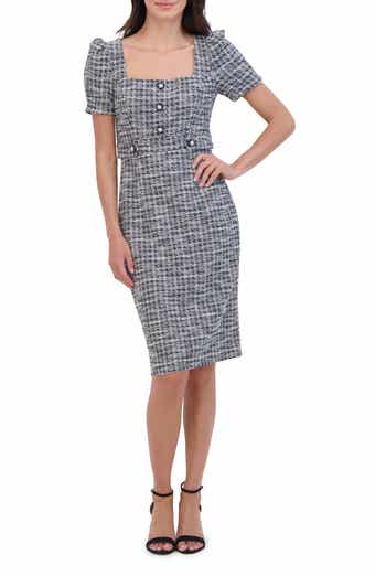 Eliza J Puff Sleeve Tweed Sheath Dress