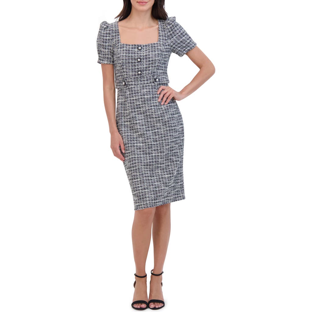 ELIZA J ELIZA J PUFF SLEEVE TWEED SHEATH DRESS
