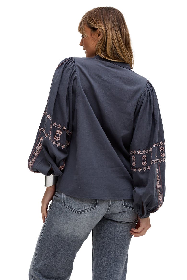 Demi Embroidered Ballon Sleeve Shirt, Alternate, color, Grey