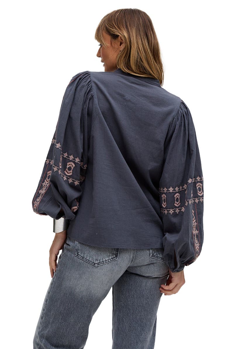 Raffya Demi Embroidered Ballon Sleeve Shirt, Alternate, color, Grey