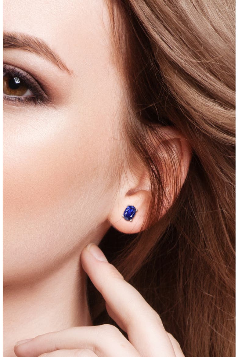 Lab-Grown Sapphire Stud Earrings & Pendant Necklace Set, Alternate, color, BLUE