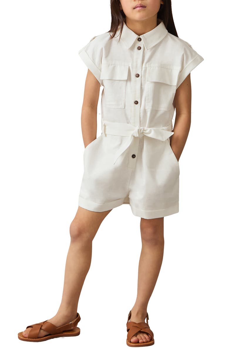 Reiss Kids' Zoe Cotton & Linen Romper, Alternate, color, Ivory