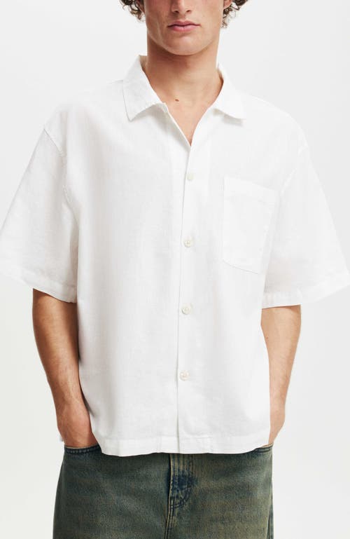 Cotton On Eli Linen Blend Short Sleeve Shirt In White
