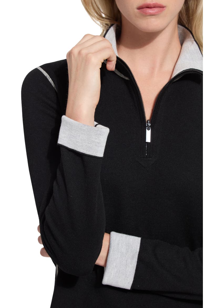 Reversible Cashmere Blend Half-Zip Sweater, Alternate, color, BLACK/ PEARL GREY MELANGE