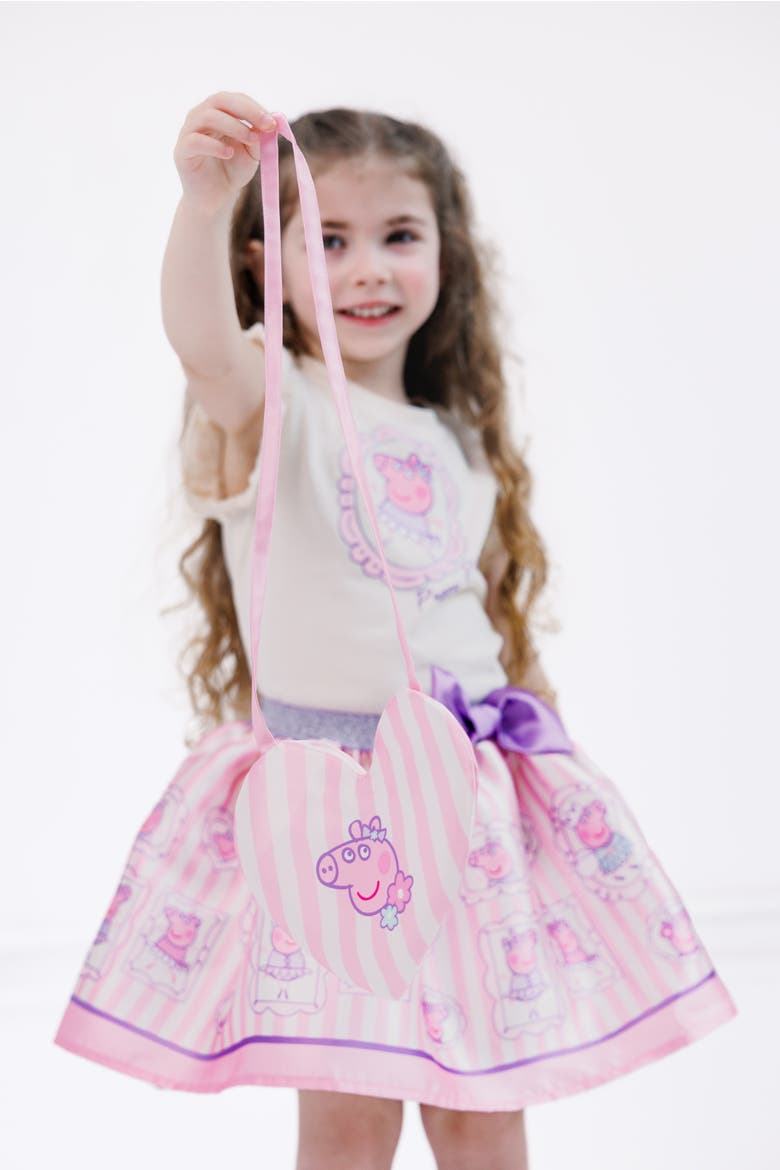 T-Shirt and Satin Skirt Set with Bag, Alternate, color, Pink Ivory Peppa Pig