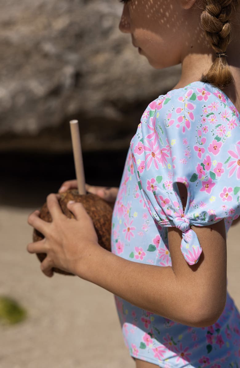 Snapper Rock Daisy Chain Puff Sleeve One-Piece Swimsuit, Alternate, color, Blue
