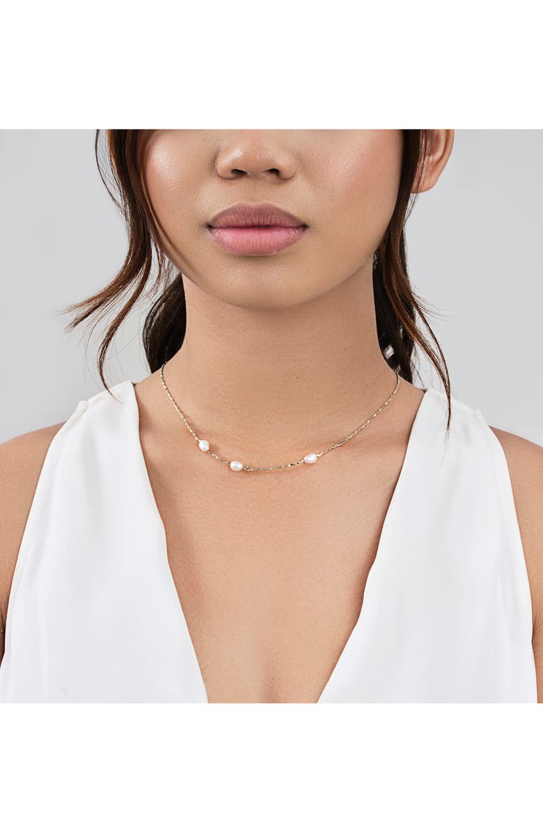 Sterling Forever Rhodium Plated Dainty 7mm Baroque Pearl Chain Necklace, Alternate, color,