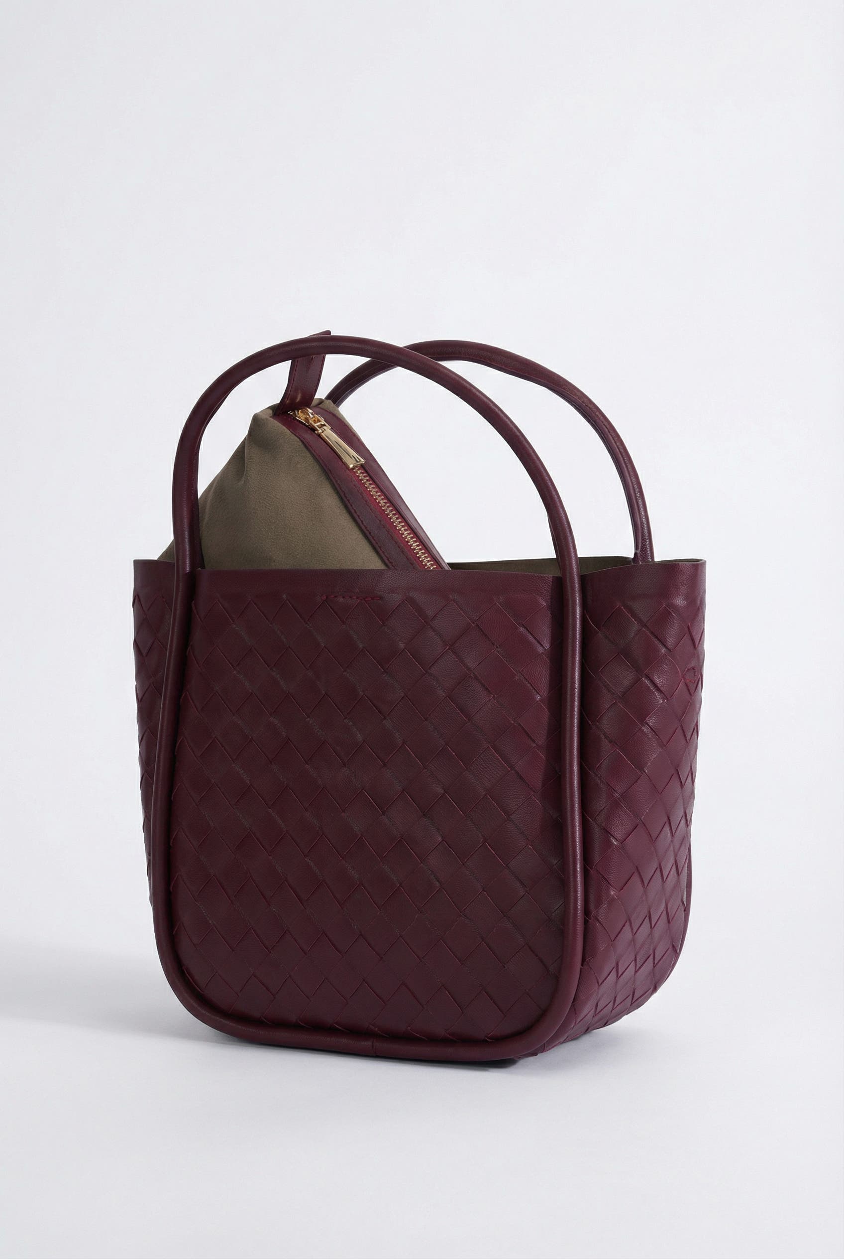 FURNIQ UK Portland Woven Leather Top Handle Bag, Alternate, color, Burgundy