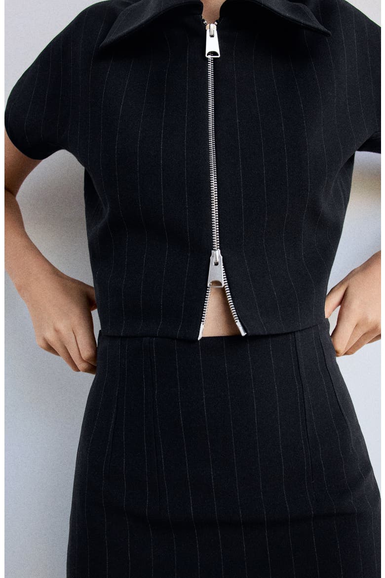 Pinstripe Short Sleeve Zip Waistcoat, Alternate, color, NAVY
