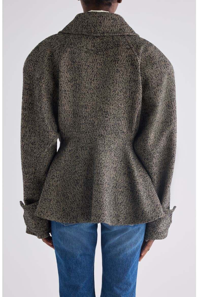 Wool Blend Herringbone Peplum Jacket, Alternate, color, BEIGE - BLACK