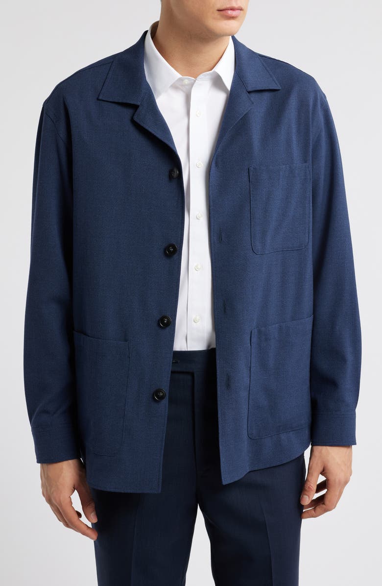 Canali Nuvola Wool Blend Shirt Jacket, Main, color, Navy