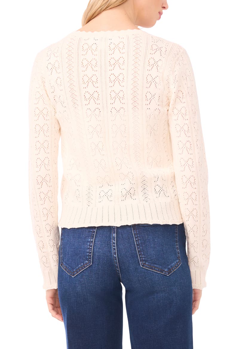 Pointelle Stitch Bow Cotton Cardigan, Alternate, color, EGGNOG