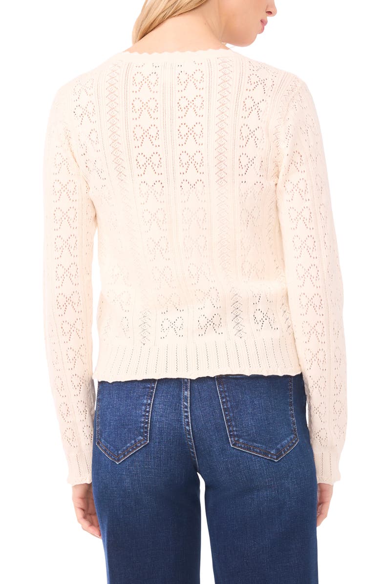 CeCe Pointelle Stitch Bow Cotton Cardigan, Alternate, color, Eggnog