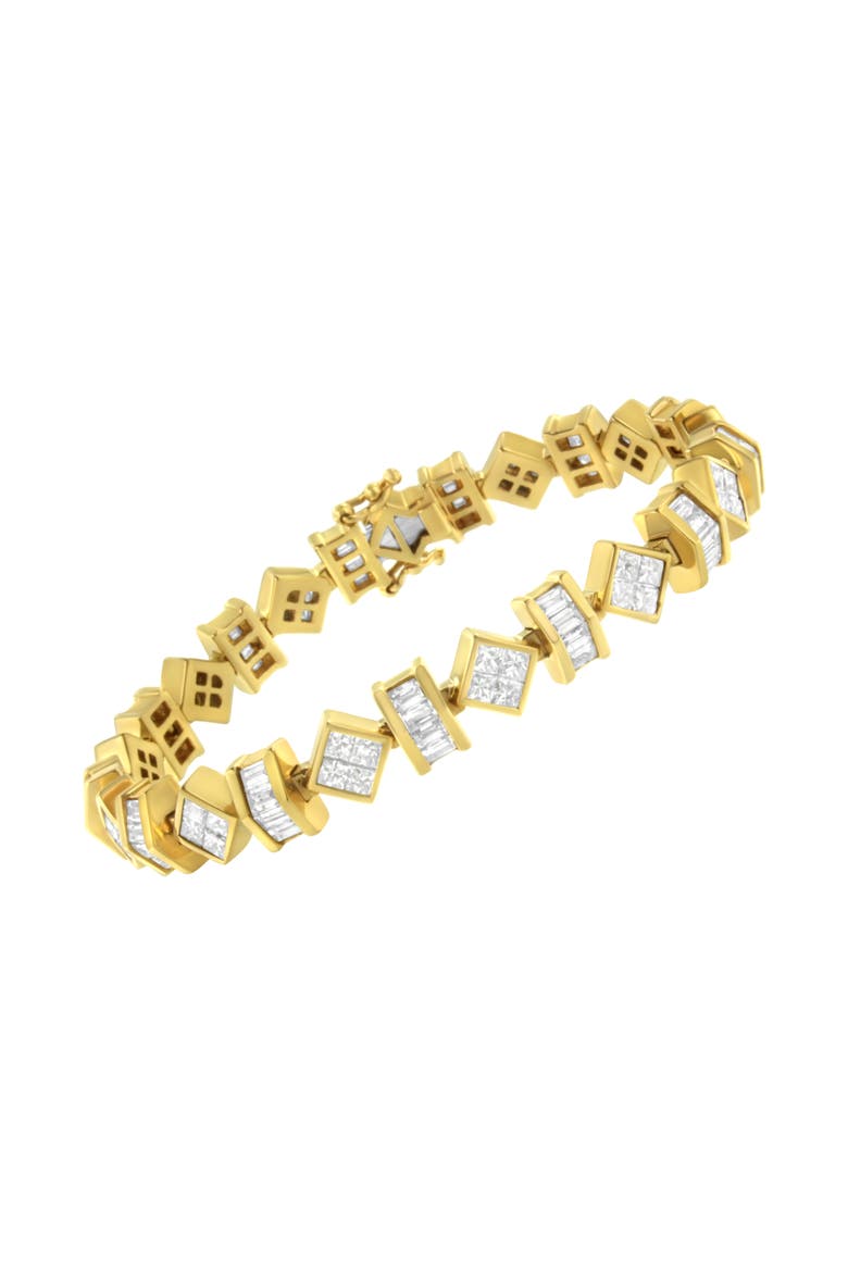 14K Yellow Gold 7.50 Cttw Princess and Baguette Diamond Geometric Link Bracelet, Alternate, color, Yellow Gold