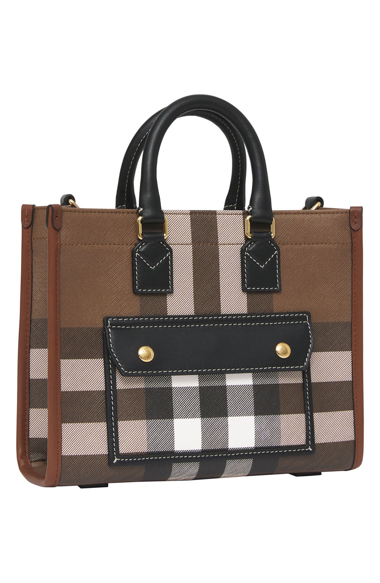 Burberry Mini Freya Check E-Canvas Tote, Alternate, color, 