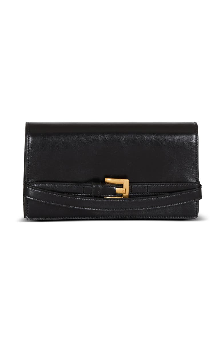 Balmain Shuffle calfskin wallet with chain, Main, color, Black