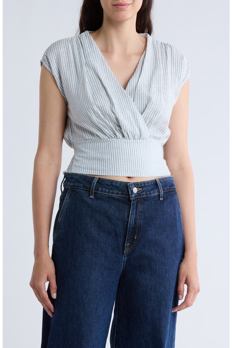 Stripe Smocked Back Linen Blend Top, Main, color, BLUE/ IVORY