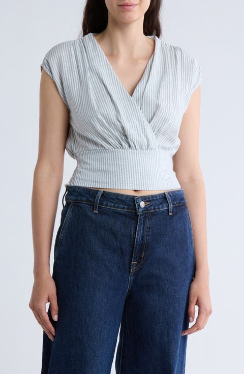 Stripe Smocked Back Linen Blend Top