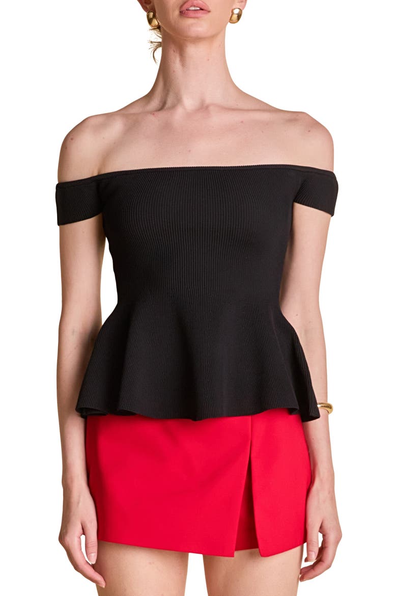 Off the Shoulder Knit Peplum Top, Main, color, BLACK