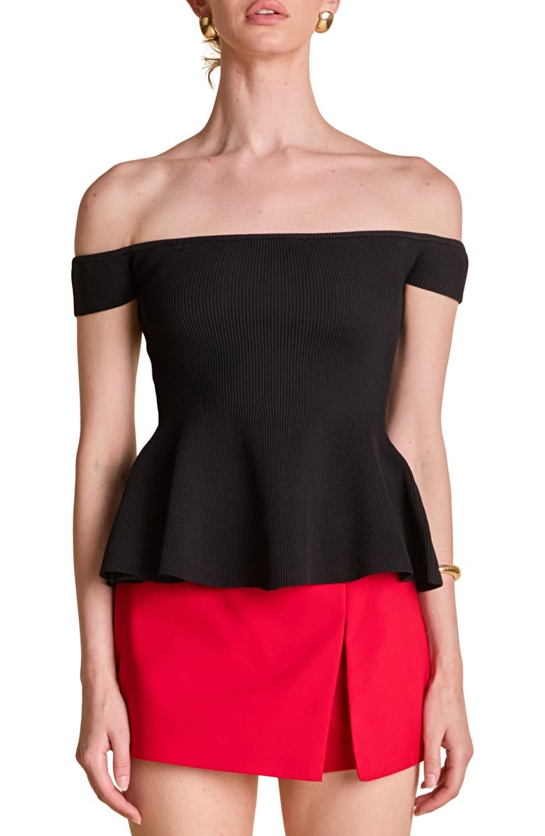 Endless Rose Off the Shoulder Knit Peplum Top, Main, color, Black