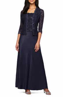 Sequin Lace & Satin Gown with Jacket