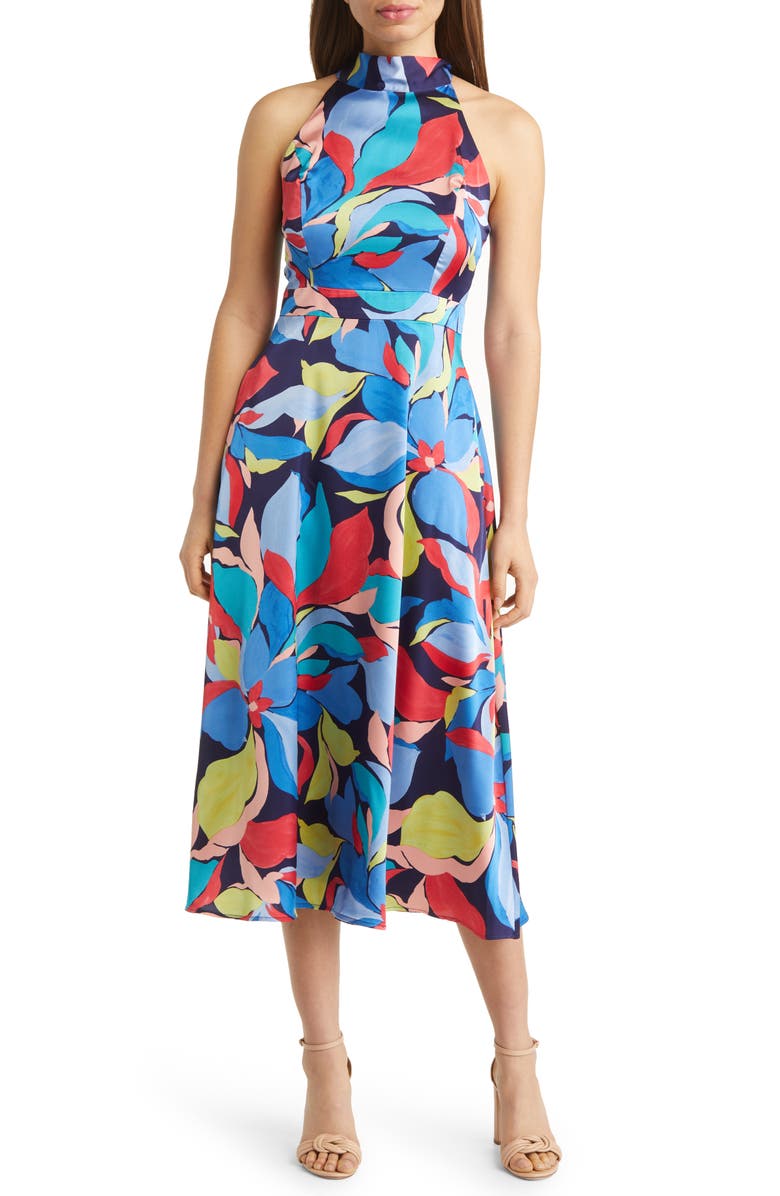 Tahari ASL Floral Print Sleeveless Midi Dress, Main, color,