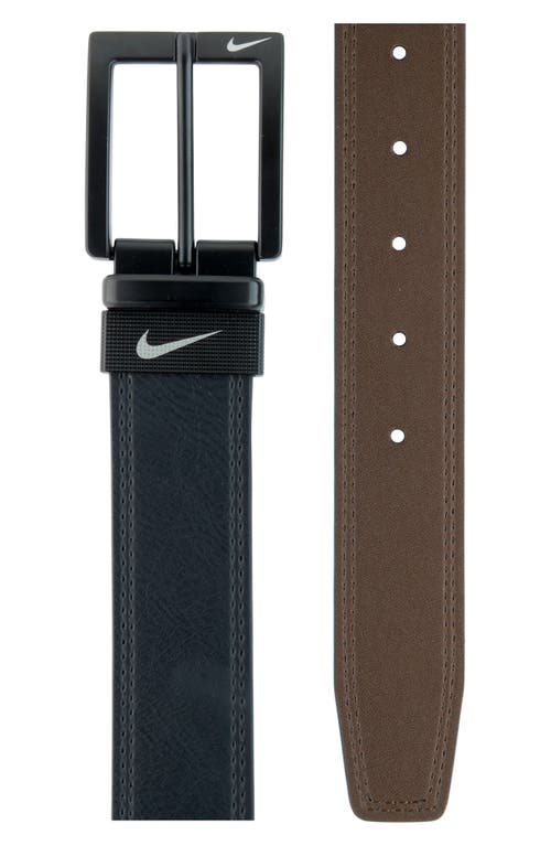 Nike Reversible 2-row Stitch Feather Edge Belt In Black/dark Brown