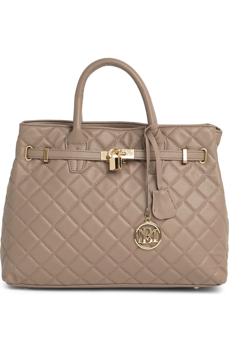 Badgley Mischka Collection Large Diamond Quilted Tote Bag, Main, color, Taupe