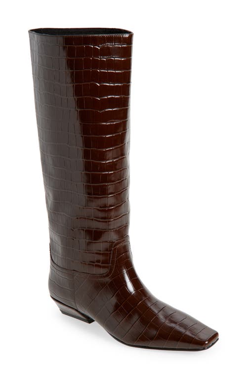 Jeffrey Campbell Croc Embossed Boot In Brown