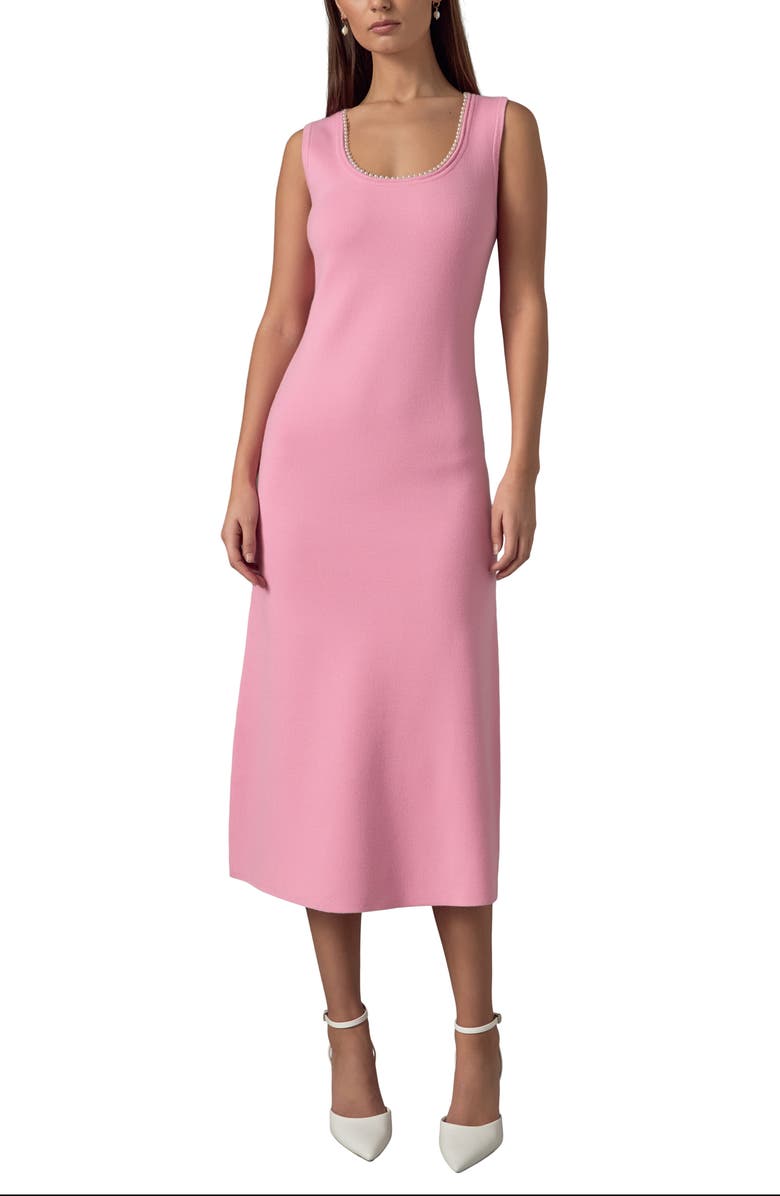 Endless Rose Faux Pearl Detail Knit Midi Dress, Main, color, Pink