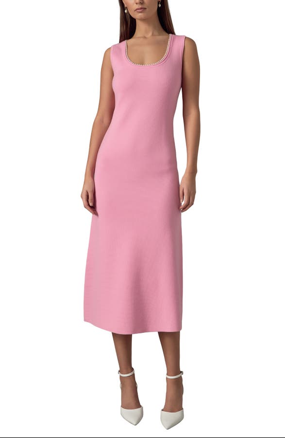 Faux Pearl Detail Knit Midi Dress