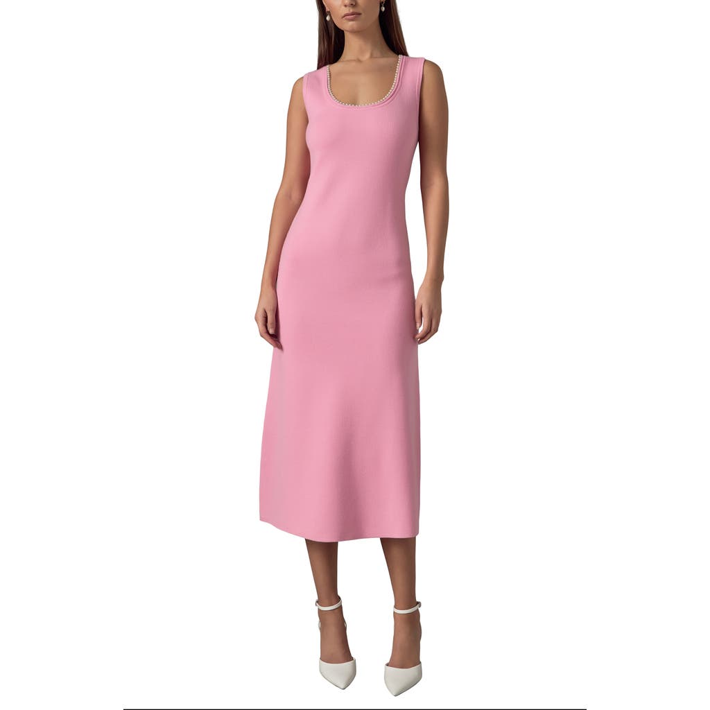 Endless Rose Faux Pearl Detail Knit Midi Dress In Pink