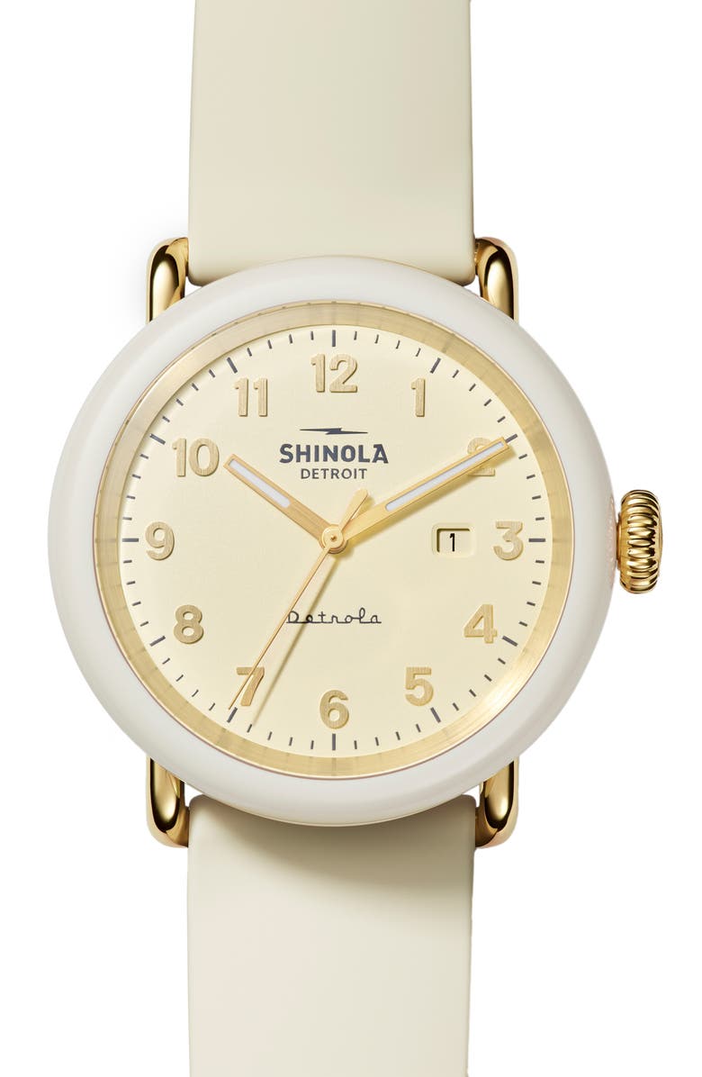 Shinola Detrola Au Gold Silicone Strap Watch, 43mm, Main, color,