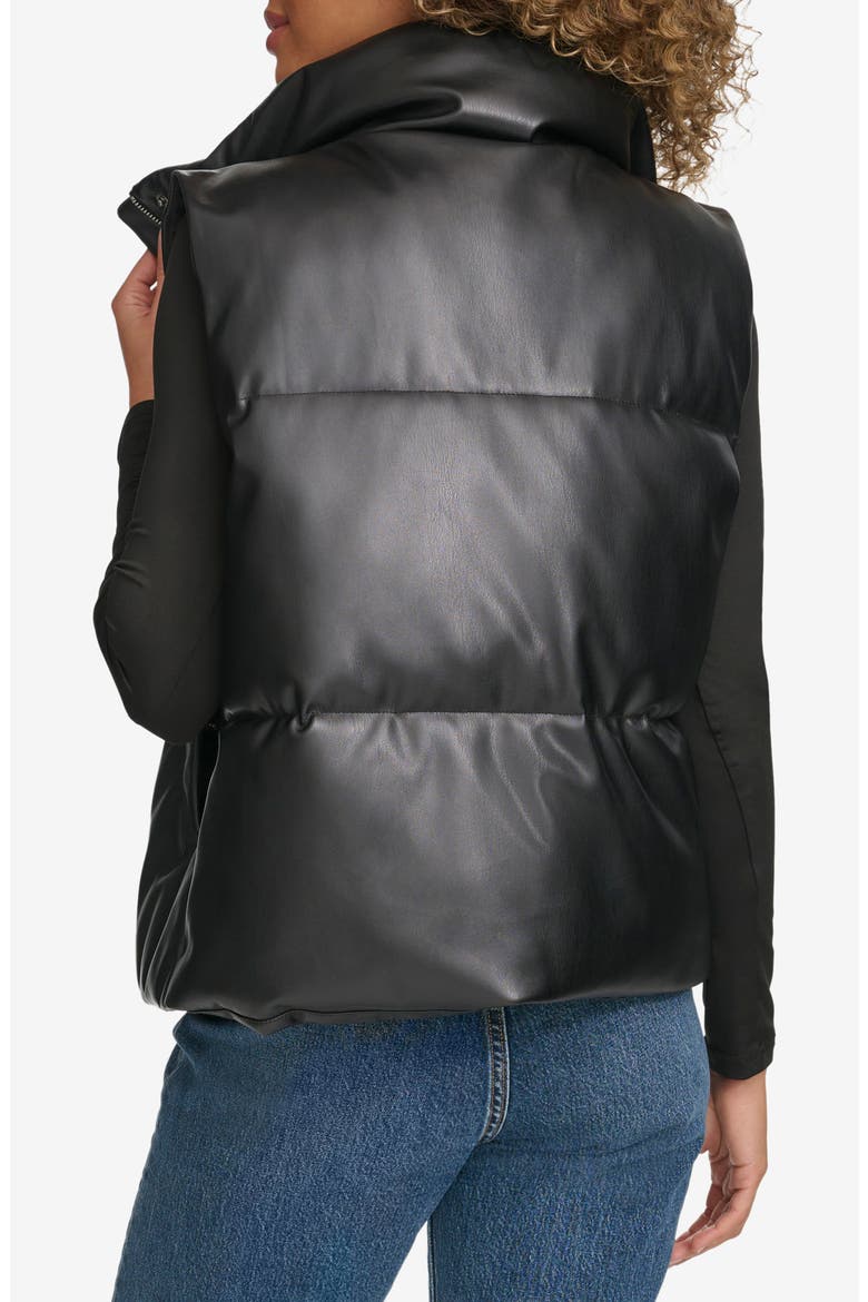 Faux Leather Puffer Vest, Alternate, color, BLACK