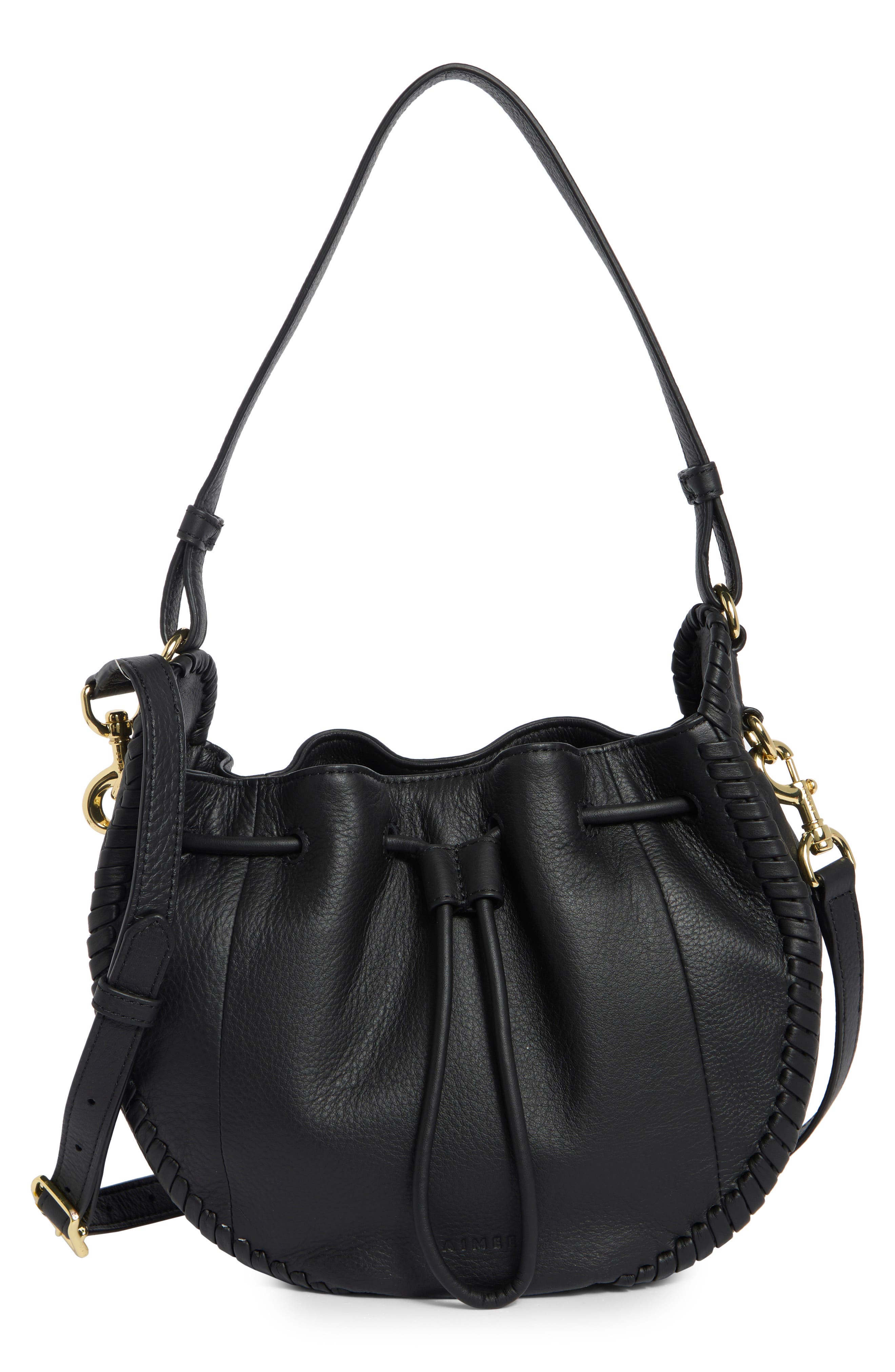 Whipstitched Leather Drawstring Bucket Bag