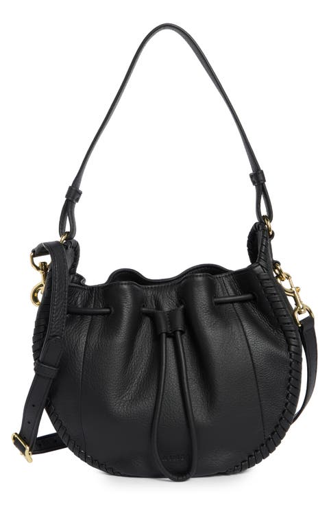 Whipstitched Leather Drawstring Bucket Bag