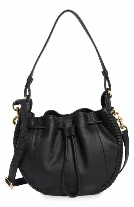 Whipstitched Leather Drawstring Bucket Bag